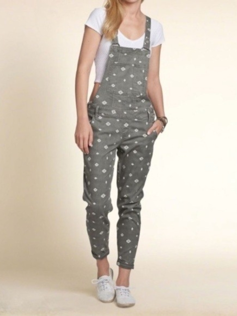 Hollister Grey Aztec Printed Cotton Overalls